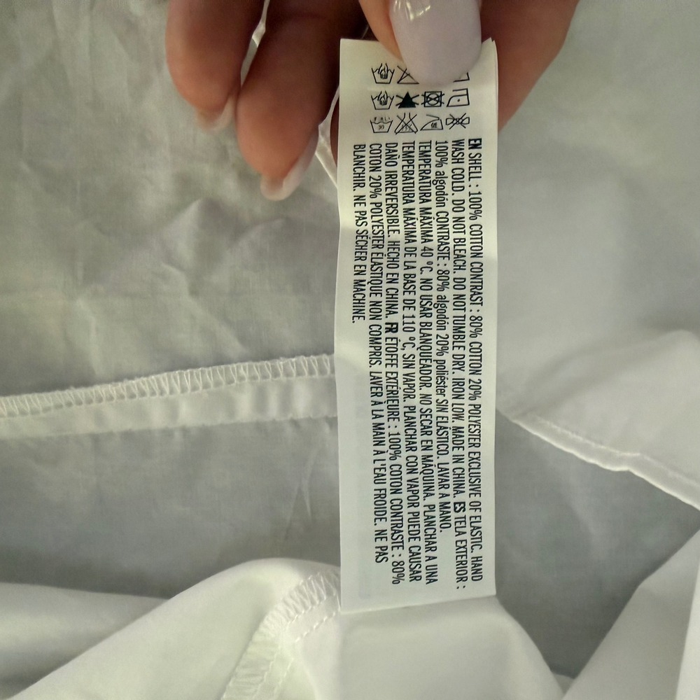 Hyacinth House Tuckernuck White Gingham Ruffle Poplin Blouse Blue Trim Large NEW - Picture 6 of 8